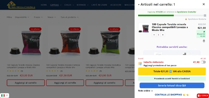 creazione carrello personalizzato sito Shopify